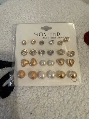 Roslynd 12-Pair Gold & Pearl Stud Earring Set